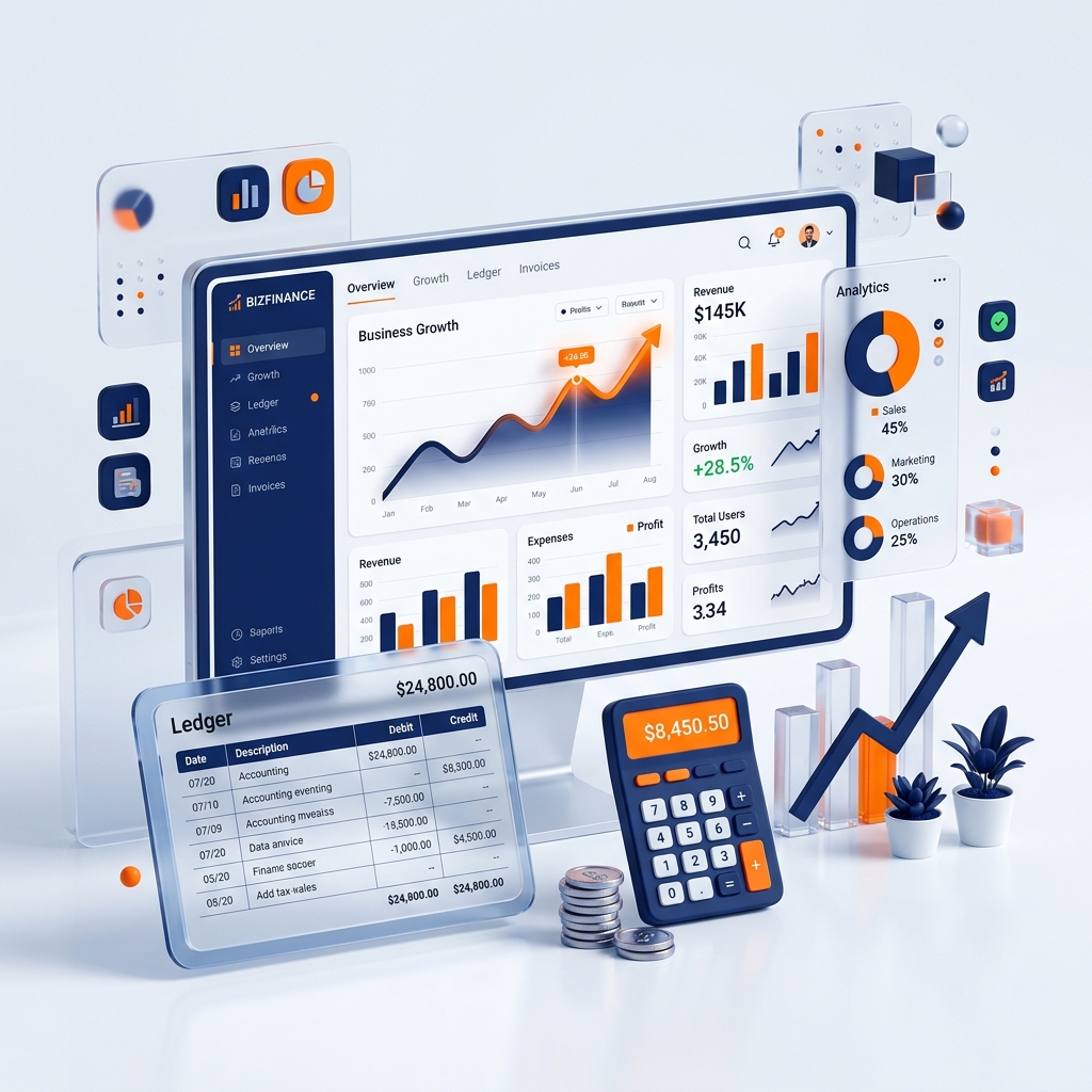Accounting and Business Software Dashboard 3D Illustration